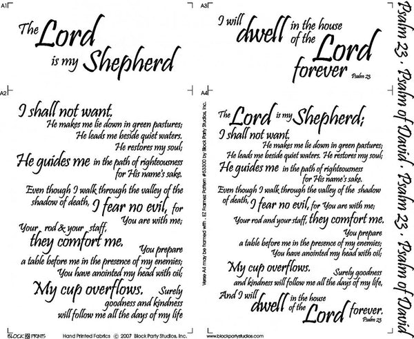 Religious Fabric, Scripture Fabric, Panel, Psalm 23 Script White 4155 - Beautiful Quilt 