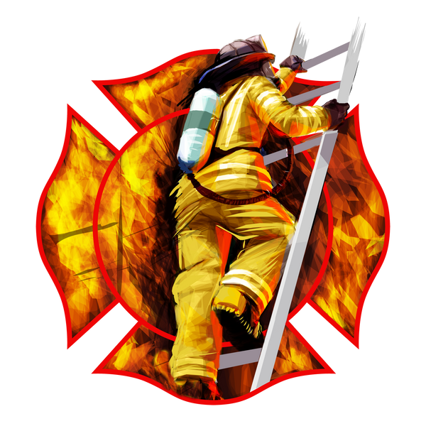 Fire Fighter Fabric, Custom Print Panel, Firefighter climbing a ladder 5768 - Beautiful Quilt 