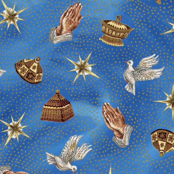 Christmas Fabric, Nativity Collection, Praying Hands Blue 5029 - Beautiful Quilt 