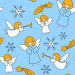 Angel Fabric, AC01, Cartoon Angel Fabric on Blue with snowflake and stars, Cotton or Fleece, 3977 - Beautiful Quilt 
