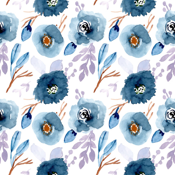 Flower Fabric, Blue and Gray flower fabric, Cotton or Fleece, 3855 - Beautiful Quilt 