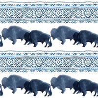 Animal Fabric, Watercolor Buffalo Fabric, Blue Border, Cotton or Fleece 3870 - Beautiful Quilt 