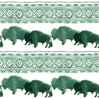 Animal Fabric, Watercolor Buffalo Fabric, Green Border, Cotton or Fleece 3638 - Beautiful Quilt 