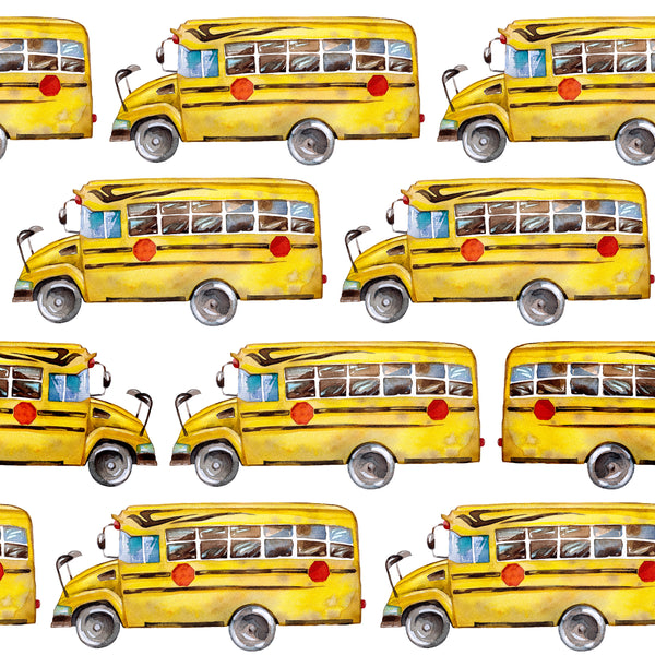 School Bus Fabric, Yellow School Bus on White, Cotton or Fleece, 3422 - Beautiful Quilt 