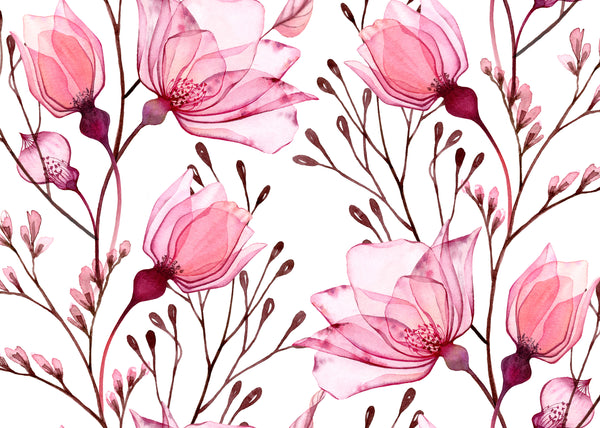 Flower Fabric, Pink Flowers Watercolor, Cotton or Fleece 3842 - Beautiful Quilt 