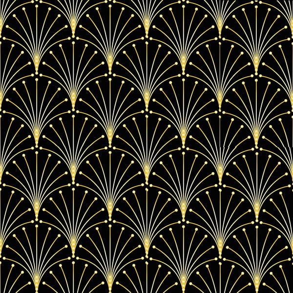 Black and Gold Fabric, Geometric Fan, Cotton or Fleece, 3918 - Beautiful Quilt 