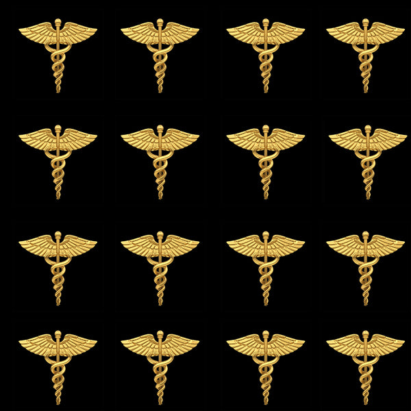 Medical Fabric, Gold Caduceus on Black, Cotton or Fleece, 2257 - Beautiful Quilt 