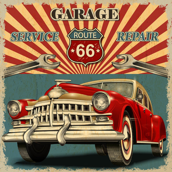 Car Fabric, Route 66 Fabric, Garage Poster Fabric 1318 - Beautiful Quilt 