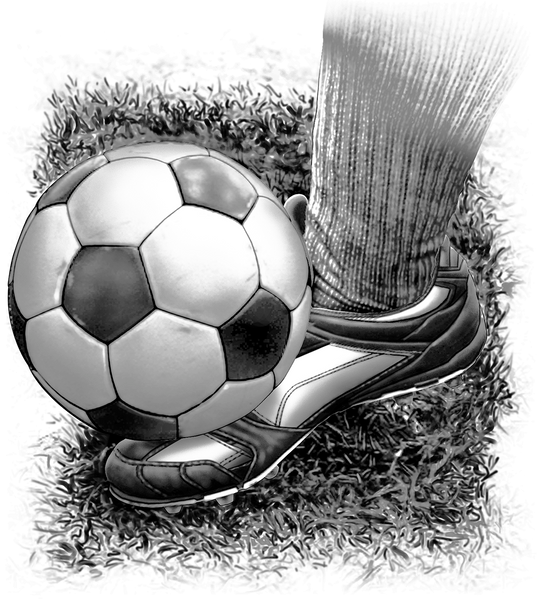 Soccer Fabric, Foot kicking the ball, Black and White 8004 - Beautiful Quilt 