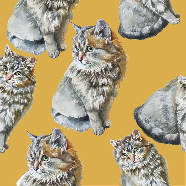 Cat Fabric, Tabby Cat on Gold Fabric, Cotton or Fleece 2061 - Beautiful Quilt 