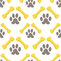 Dog Fabric, Bones and Paws, Gray and Yellow, Cotton or Fleece 5706 - Beautiful Quilt 