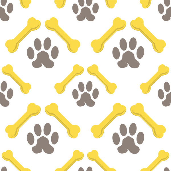 Dog Fabric, Bones and Paws, Gray and Yellow, Cotton or Fleece 5706 - Beautiful Quilt 