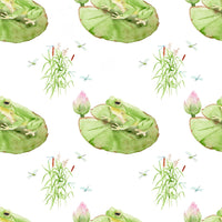 Frog Fabric, Watercolor Frogs on a Lily Pad, Cotton or Fleece, 2032 - Beautiful Quilt 