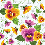 Flower Fabric, Pansy Fabric on white, Cotton, Fleece or Canvas 1566 - Beautiful Quilt 