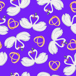 Wedding Fabric, Purple 1, Swans and Rings on Purple, Cotton or Fleece 3970 - Beautiful Quilt 