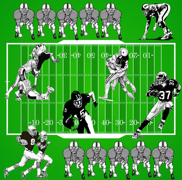 Sports Fabric, Football Field Fabric with players 1217 - Beautiful Quilt 