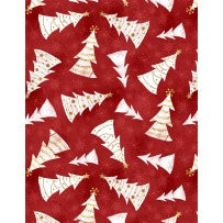 Christmas Fabric, Frosted Holiday, Whimsical Christmas Tree Fabric Red 5782 - Beautiful Quilt 