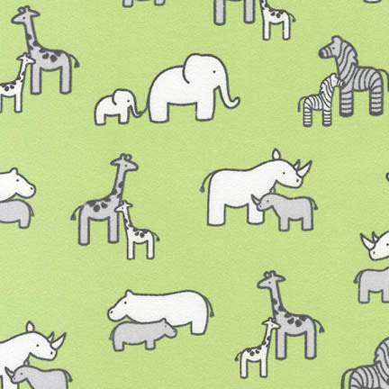 Flannel Fabric, Little Safari, Baby Animal Elephant Fabric Green 5612 - Beautiful Quilt 