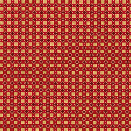 Christmas Fabric, Winters Grandeur, Geometric Squares Red 5061 - Beautiful Quilt 