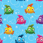 Childrens Fabric,  Whimsical Fish Fabric, Blue, Cotton or Fleece 5593 - Beautiful Quilt 