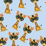 Children's Fabric, Giraffe Fabric with Glasses on Blue, Cotton or Fleece 1307 - Beautiful Quilt 