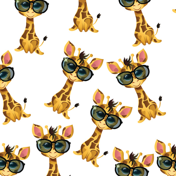 Children's Fabric, Giraffe Fabric with Glasses on White , Cotton or Fleece 1308 - Beautiful Quilt 