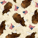 Patriotic Fabric, Eagle Fabric, Eagles with flags on Beige, 2276 - Beautiful Quilt 