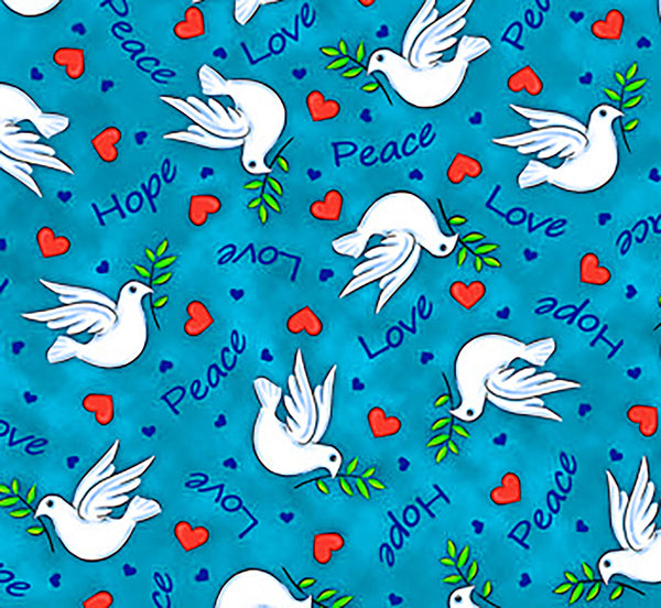 Religious Fabric, Small Dove Fabric, Hope, Love, Peace, 3743 - Beautiful Quilt 