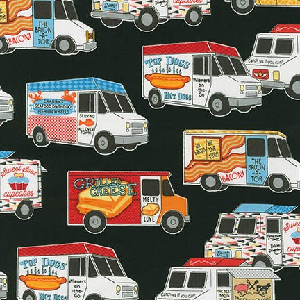Car Fabric Truck Fabric Food Trucks Black 4637 - Beautiful Quilt 