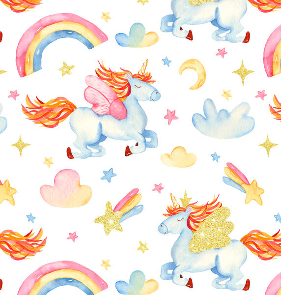 Unicorn Fabric, Yellow, Orange, Blue and Pink Unicorns, Cotton or Fleece, 3411 - Beautiful Quilt 