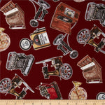 Novelty Fabric EQ Vintage Gadgets all over print maroon 4040 - Beautiful Quilt 