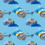 Helicopter Fabric, CH12, Children's Fabric, Helicopter with Clouds, Cotton or Fleece, 4012 - Beautiful Quilt 