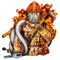Fire Fighter Fabric, Custom Print Panel, Firefighter with Ax 5766 - Beautiful Quilt 