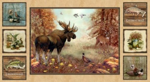 Wildlife Fabric, Moose Fabric, Mountain Woods, Large Moose Panel 7043 - Beautiful Quilt 