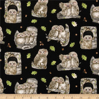 Bird Fabric, Owl Fabric, Hoo's Tree All Over Print Owls Black 7054 - Beautiful Quilt 