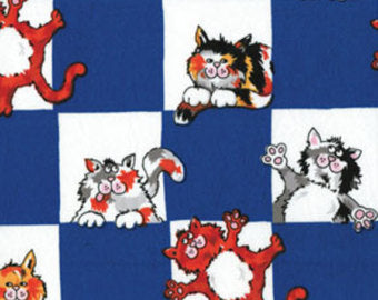 Cat Fabric, Alley Cat, Whimsical Cats in Squares 7066 - Beautiful Quilt 