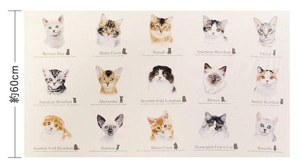 Cat Fabric, Cat Breeds, Cat Breed Faces Panel 7069 - Beautiful Quilt 