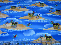 Children's Fabric, Pirate Fabric, Dead Man's Cove, Treasure Scenic 7186 - Beautiful Quilt 