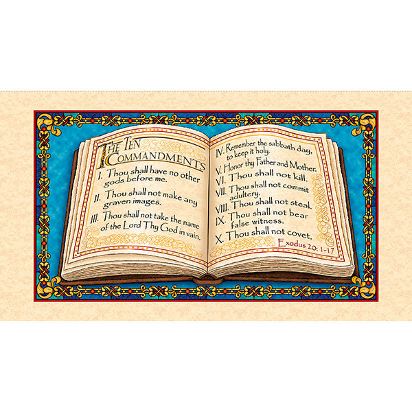 Religious Fabric, The Ten Commandments, Panel 5317 - Beautiful Quilt 