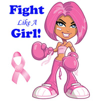 Cancer Fabric, Breast Cancer, Custom Print Panel, Fight Like A Girl on White 5629 - Beautiful Quilt 