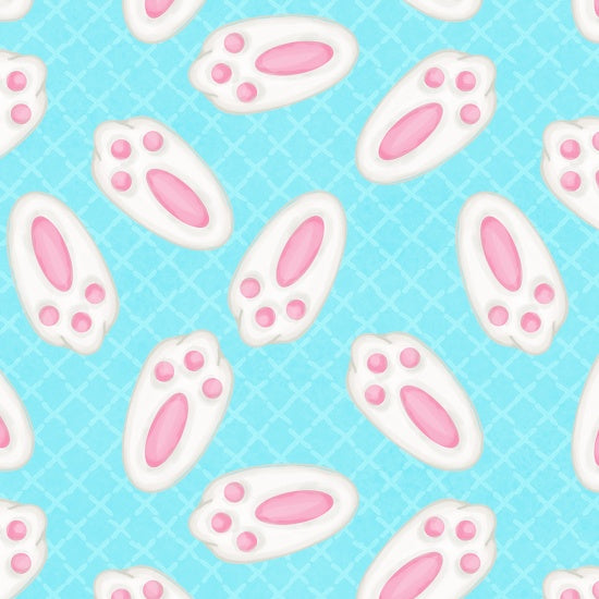 Easter Fabric, Hop To It, Bunny Paw Prints Blue 7004 - Beautiful Quilt 