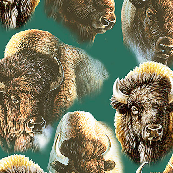 Wildlife Fabric, Buffalo Heads on Fabric 5516 - Beautiful Quilt 
