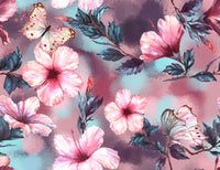 Flower Fabric, Pink, Butterfly Fabric, Watercolor Fabric, Cotton or Fleece 1593 - Beautiful Quilt 