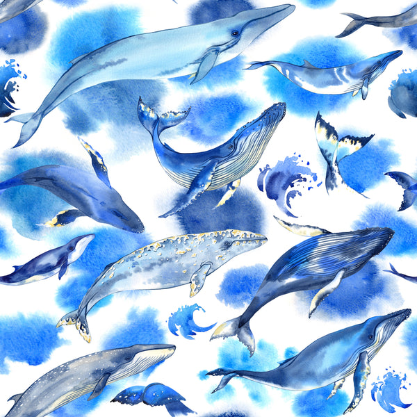 Ocean Fabric, Whale Fabric, Blue and White, Cotton or Fleece 1896 - Beautiful Quilt 