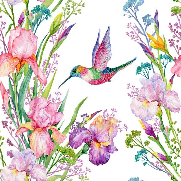 Bird Fabric, Watercolor Fabric, Humming Bird and Flowers 360 - Beautiful Quilt 