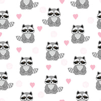 Wildlife Fabric, Raccoon Fabric with pink hearts, Cotton or Fleece, 2214 - Beautiful Quilt 