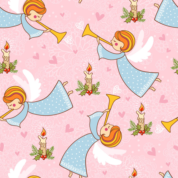 Angel Cloth Design Angel Fabric, AC020, Children's Angel Fabric, Angels Blowing the Horns ...