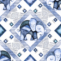 African Fabric, Elephant Fabric Blue Geometric, Cotton or Fleece, 3522 - Beautiful Quilt 