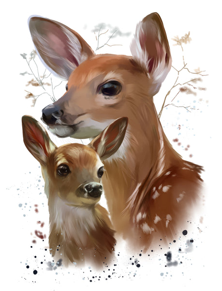 Wildlife Fabric, Watercolor Fabric, Deer Fabric, Mom and Fawn 1169 - Beautiful Quilt 