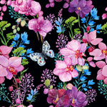 Flower Fabric with Butterflies , Watercolor, Cotton or Fleece 1591 - Beautiful Quilt 
